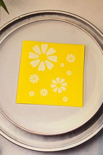 PEKSHOP Daisy Pattern Printed Yellow Square Fabric Textured Napkin 12 Pieces