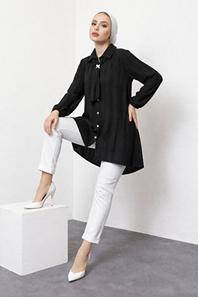 MODAEFA Tie Detailed Buttoned Casual Shirt