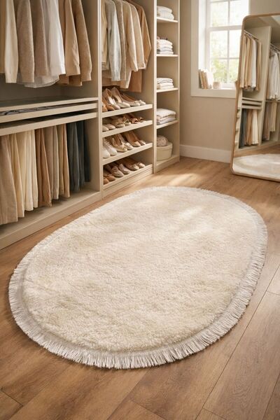 MELENA CARPET Lüks Peluş Oval Yolluk Kaymaz Taban Ultra Yumuşak Modern Banyo ...