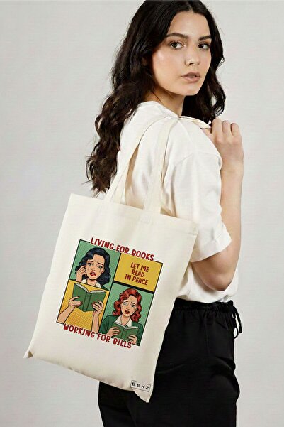 BEKZ Textile Shopping Bag, Tote Bag, Living for books, working for pills mode...