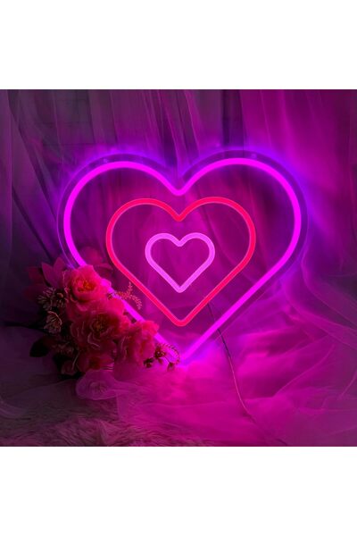 Slasa Double Heart Neon Sign 33x38 cm Pink LED with 6 mm Acrylic Base Romanti...