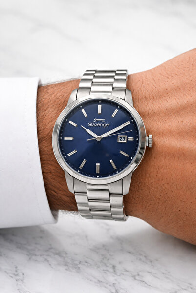 Slazenger ساعة يد رجالية بسوار من الستانلس ستيل وهيكل من الستانلس ستيل 10 ATM...