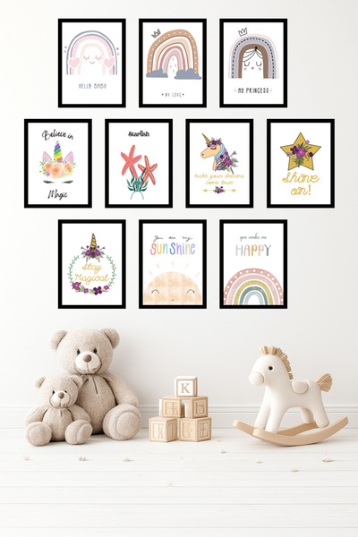 UNT Σετ 10 Πίνακες με Μίνιμαλ Εμφάνιση Πλαισίου, Παστέλ, Παιδικό Δωμάτιο, Σετ...