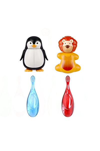 Flipper Hijyenik Diş Fırçası & Saklama Kabı Seti 4 Parça (Aslan ve Penguen)