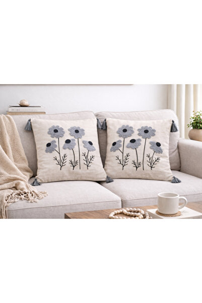 Home Modern Punch İşlemeli 2'li Kırlent Kılıfı 43x43 Dekoratif