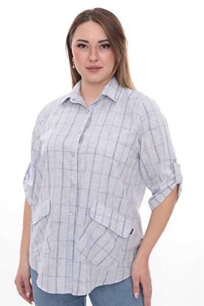 Lady Majestic Rahat Kalıp Büyük Beden Cotton Cepli Gömlek