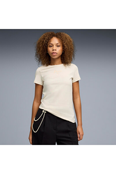 Puma Essential Script Γυναικείο Μπεζ Μπλουζάκι