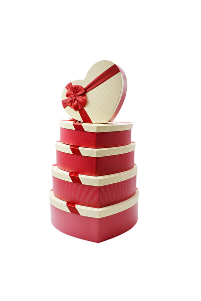 AFO Σετ 5 μεγάλων κουτιών, κόκκινα, με κρεμ χρώμα και υφή μωσαϊκού με φιόγκου...