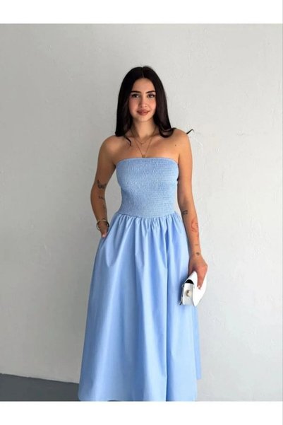 ÇEÇİM Kadın Straplez Gipeli Midi Elbise ZYN-58929