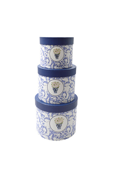 AFO Σετ 3 Μεγάλων Στρογγυλών Κουτιών-Βάζων, μοντέλο κλασικό μπλε