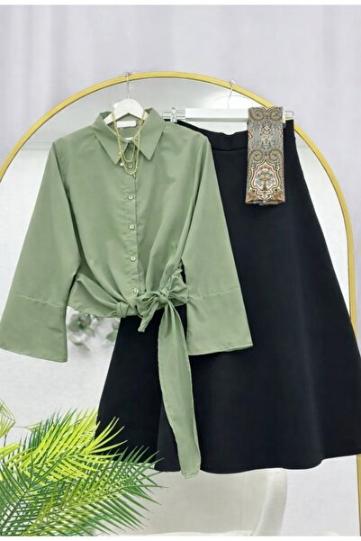 MODA VEDAT Γυναικείο Πουκάμισο με Λεπτομέρειες Δεσίματος - Σετ με Φούστα Puff...