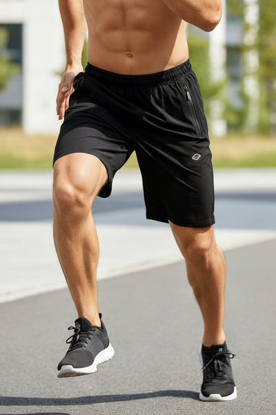 CROZWİSE Men's Sports Capri Shorts – Elastic Waist with Zipper Pockets, Lightweight Fabric 8043-10