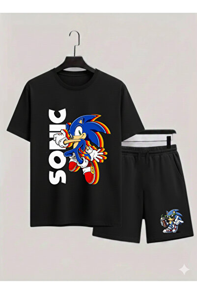 MAGORS SONIC THE HEDGEHOG BASKILI %100 PAMUKLU BİSİKLET YAKA ÇOCUK TSHIRT-ŞOR...