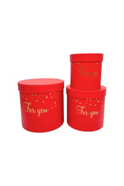 AFO Σετ 3 κυλινδρικών κουτιών με σχέδιο χρυσών πιτσιλιών, σε κόκκινο χρώμα.