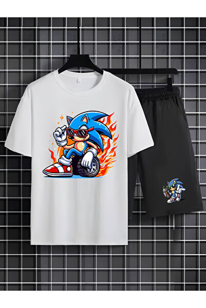 MAGORS SONIC THE HEDGEHOG BASKILI %100 PAMUKLU BİSİKLET YAKA ÇOCUK TSHIRT-ŞOR...
