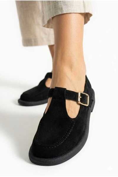 HİGHRUN Γυναικεία Suede T-Strap Παπούτσια Μοκασίνι