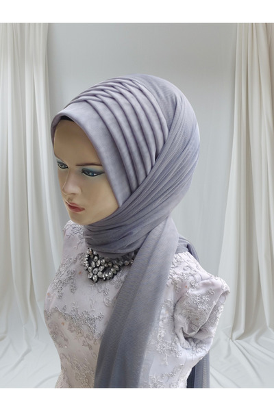 Nuray hazır duvak Dark Gray Stretchy Fabric Daisy Pattern Ready-To-Wear Shawl...