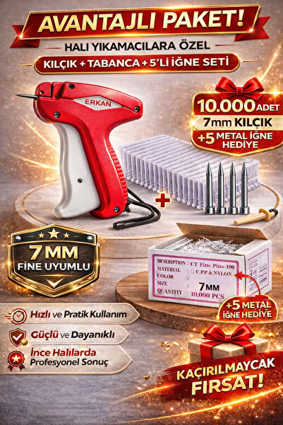 ERKAN 7 MM HALI YIKAMA KILÇIK + TABANCA VE 5Lİ İĞNE SETİ