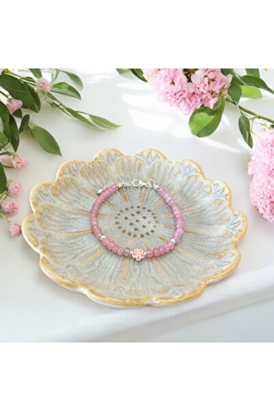 Ezera Κομψό ασημένιο βραχιόλι Anita με ροζ κρύσταλλα νεφρίτη και αξεσουάρ από...