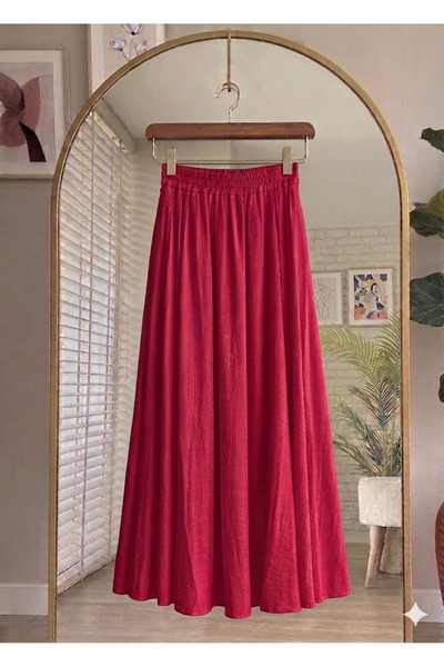 Bahar Altundemir High Waist Elastic Waist Strawberry Fabric Long Summer Skirt...