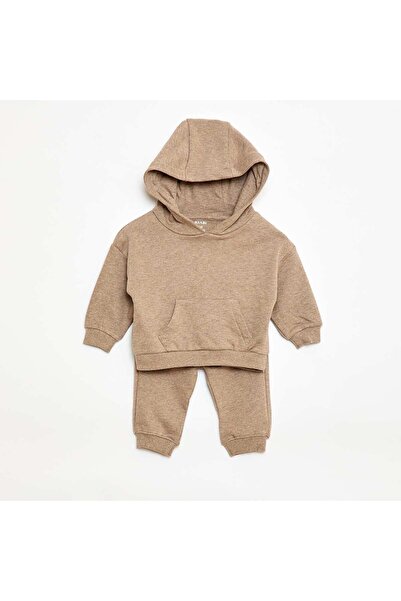 KIABI طقم هودي وبنطلون رياضي أحادي اللون - قطعتين باللون البيج