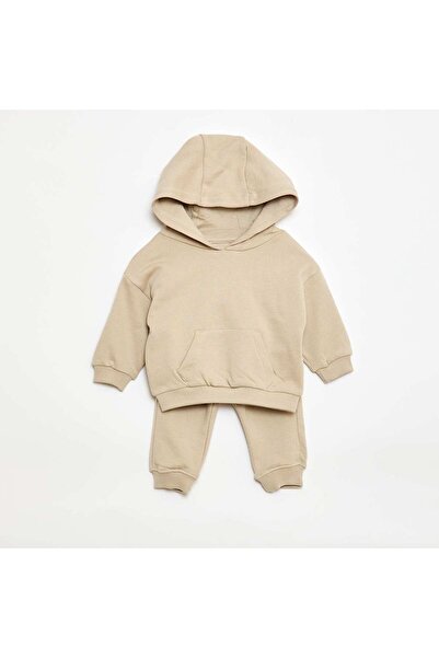 KIABI طقم هودي وبنطلون رياضي أحادي اللون - قطعتين باللون البيج