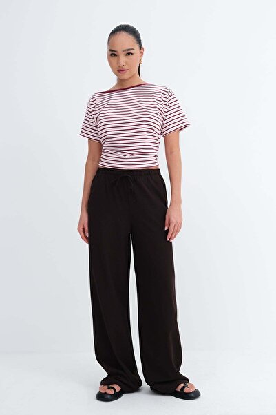 Addax Elastic Waist Wide Leg Trousers Pn8418