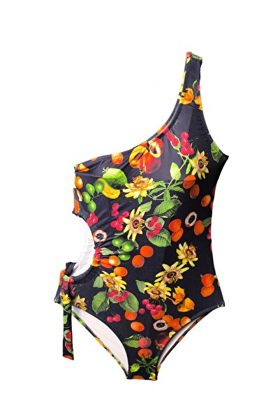 LOOK ME Colorful Exotic Printed Asymmetrical Cut Side Tie Girls' Swimsuit