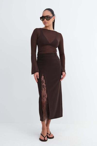 Addax Φούστα με σκίσιμο και δαντέλα E261017