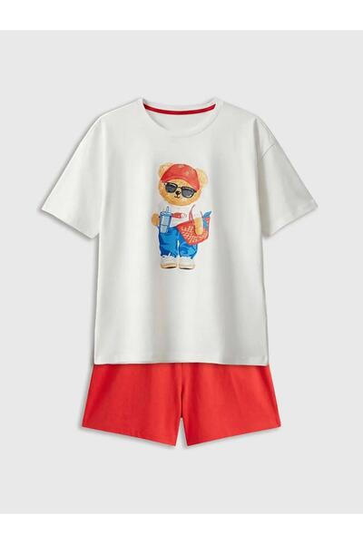 LC Waikiki Σετ γυναικείας πιτζάμας με σορτς με στάμπα Bear Teddy (S6)