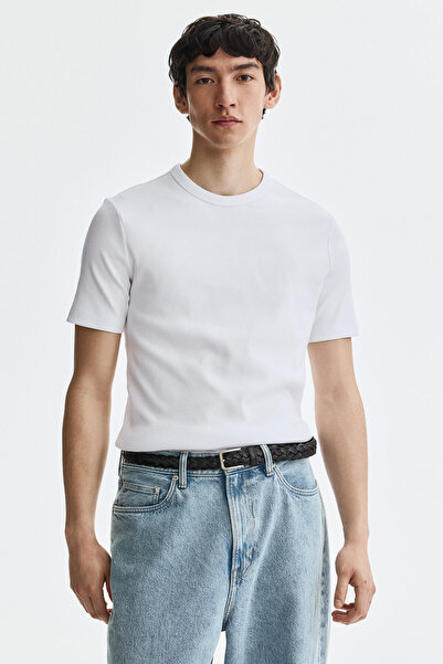 H&M Ribanalı Tişört Slim Fit