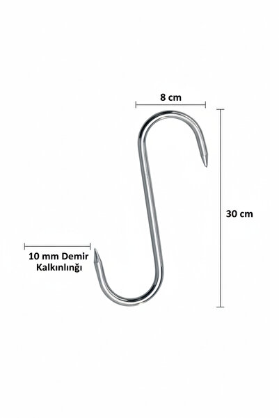 Empressco Uzun Et Kancası, 10mm kalınlık, 30 cm uzunluk, Krom S Şeklinde Et A...