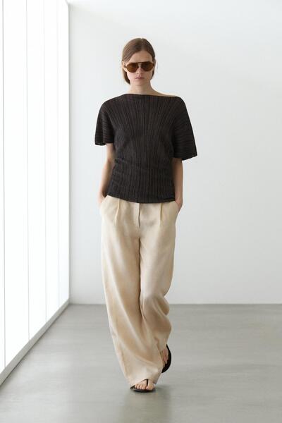 Massimo Dutti Çizgili pilili total look top