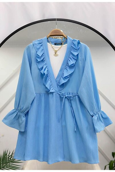 MODA VEDAT Κιμονό με βολάν στο γιακά και κορδόνι δεσίματος στο πλάι -50661