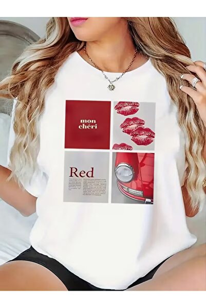 PAVRO Tricou unisex din țesătură de calitate, cu imprimeu mașină roșie, trico...