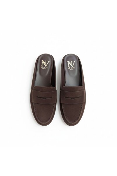 NE&VE SHOES Καφέ σουέντ γυναικείες παντόφλες Sabo με στρογγυλή μύτη