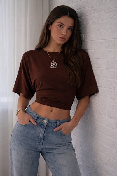 COMBİNE MİCHAİL Ženska uska smeđa bluza sa minimalnim printom