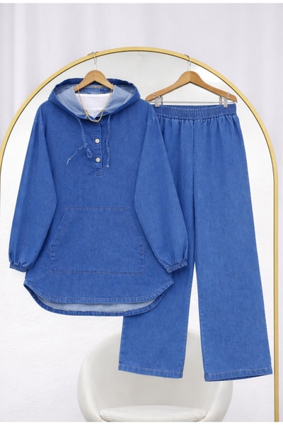MODA VEDAT Women's Hooded Pocket Denim Set -0750