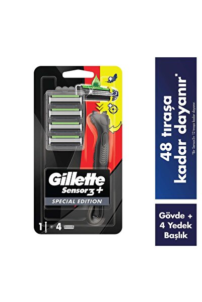 Gillette Sensor 3 Plus Black Makine + 4 Yedek Başlık - 2 Adet