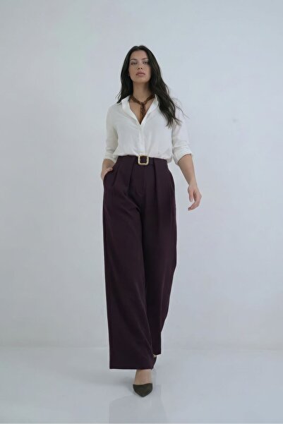 Nazline Women's Bridge Detailed Belted Palazzo Trousers