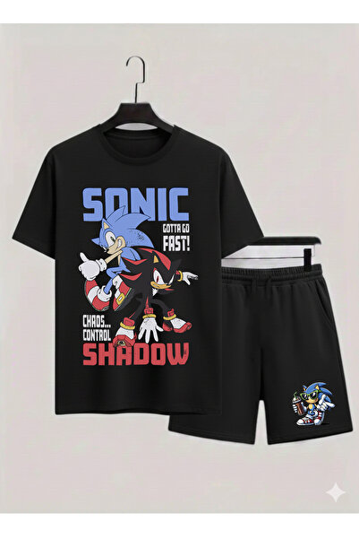 MAGORS SONIC THE HEDGEHOG BASKILI %100 PAMUKLU BİSİKLET YAKA ÇOCUK TSHIRT-ŞOR...