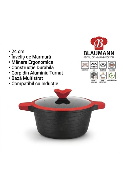 Blaumann Κατσαρόλα, 24 εκ., Χυτό Αλουμίνιο, Μαρμάρινη Επίστρωση, Επαγωγική, Μ...
