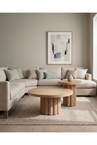 Lisso Home Atina Yuvarlak Oak Orta-Yan Sehpa Set 79x79-50x50