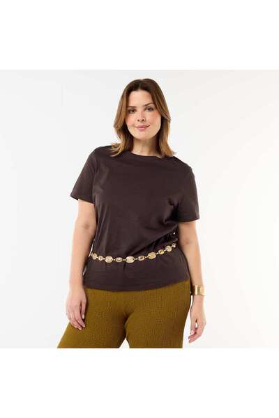 KIABI Short-sleeved jersey knit T-shirt BROWN