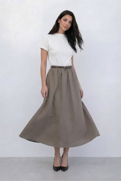 Nazline Γυναικεία ΦΟΥΣΤΑ ΑΠΟ ΒΑΜΒΑΚΙ ΚΑΙ ΛΙΝΟ ΜΕ ΖΩΝΗ ΚΑΙ ΣΟΥΡΑΣΜΕΝΗ ΜΕΣΗ