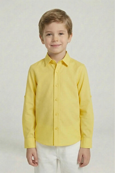 nacar çarşı Αγορίστικο κίτρινο μακρυμάνικο πουκάμισο από δακρόν – Για καθημερ...