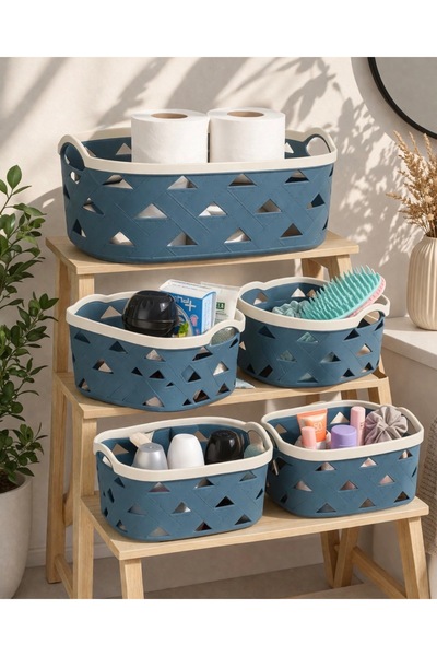 Sungroup LEATHER 5-Piece Design Basket Set, Blue