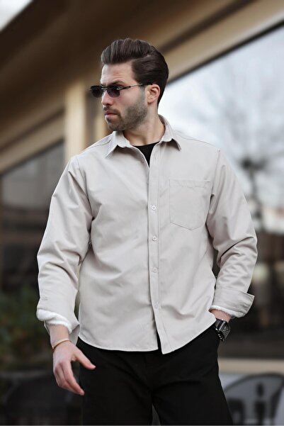 Madmext Μπεζ ανδρικό πουκάμισο με φλις εσωτερικά E6759