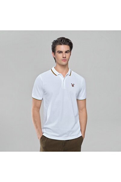 Giordano قميص بولو رجالي محبوك بياقة وأكمام قصيرة، تصميم ضيق مع تطريز