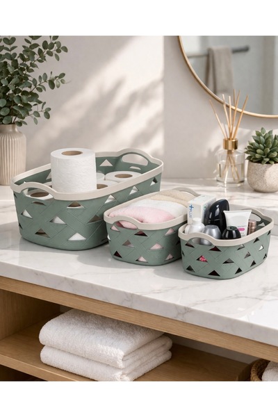 Sungroup Δερμάτινο Σετ Καλαθιών 3 Τεμαχίων, Πράσινο
